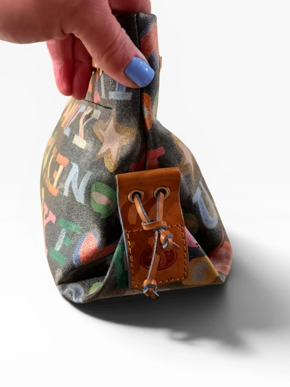 VTG Dooney & Bourke Y2K Doodle Monogram Drawstring Tote w/ Heart Charm & COA